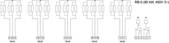 Схема подключения электрического канального нагревателя Systemair RB 100-50/80-5 400V/3